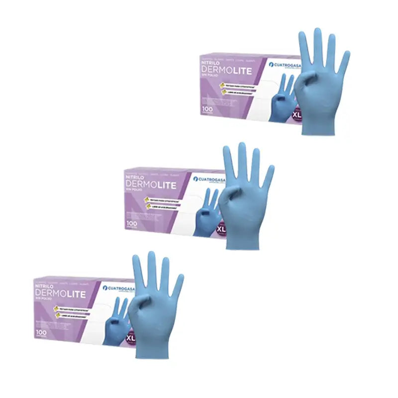 Cuatrogasa Dermolite Puderfreie Nitrilhandschuhe Blau Größe Xl, 3X100 Stück