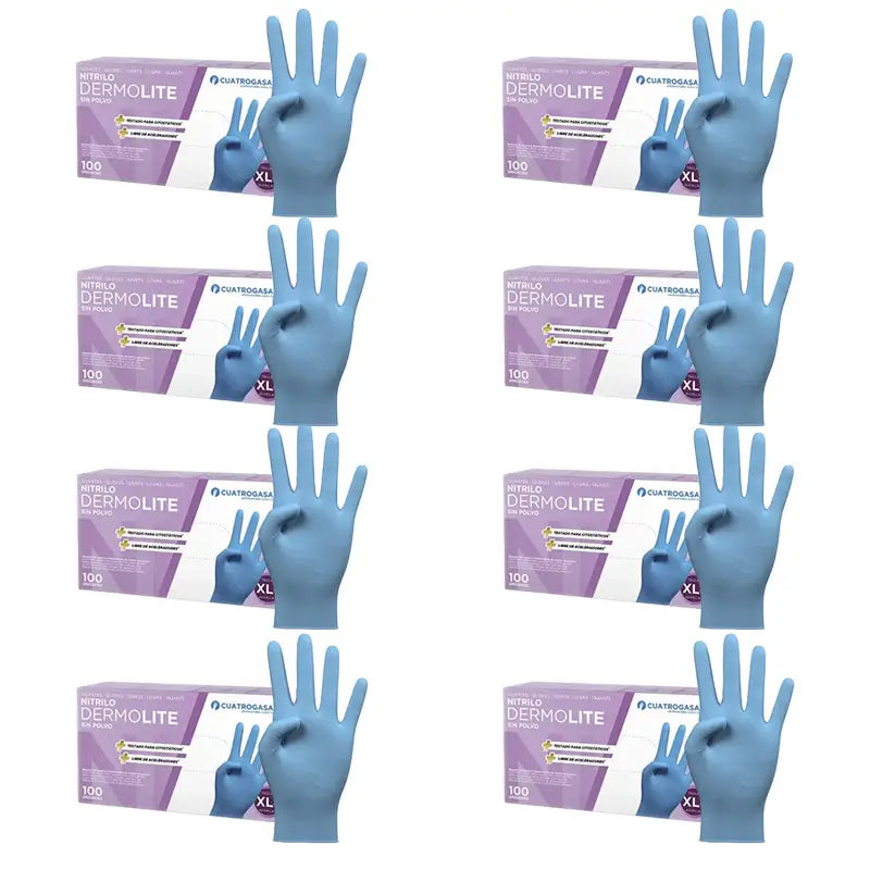 Cuatrogasa Dermolite Powder Free Nitril Handschuhe Blau Größe Xl, 8X100 Einheiten