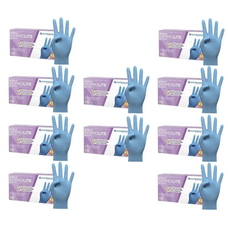 Cuatrogasa Dermolite Puderfreie Nitrilhandschuhe Blau Größe Xs, 10X100 Stück
