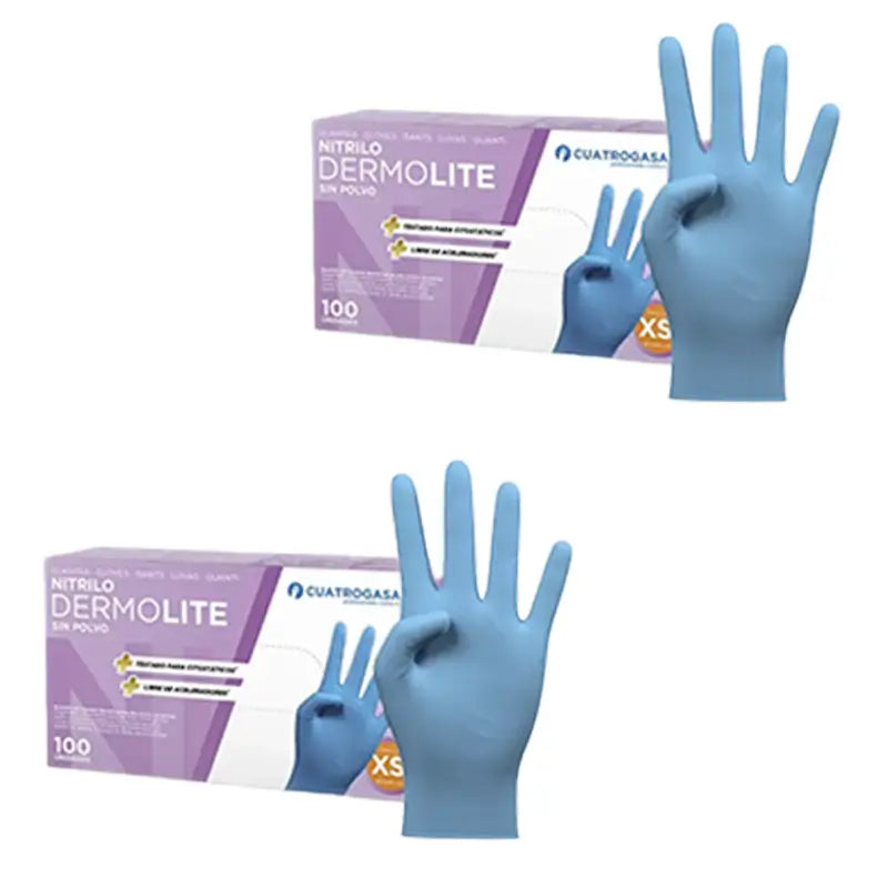Cuatrogasa Dermolite Puderfreie Nitrilhandschuhe Blau Größe Xs, 2X100 Stück