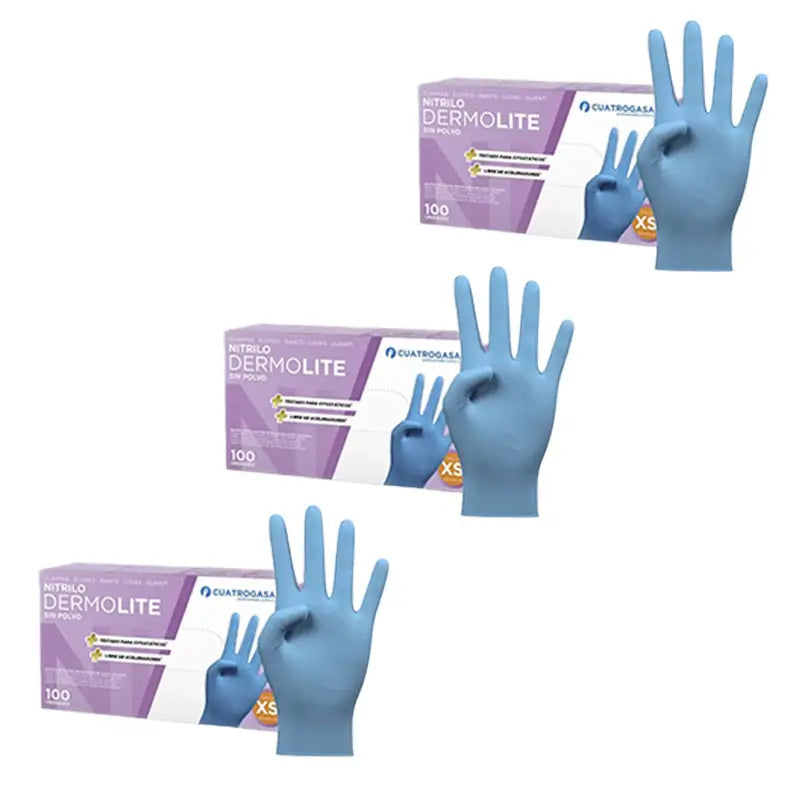 Cuatrogasa Dermolite Puderfreie Nitrilhandschuhe Blau Größe Xs, 3X100 Stück