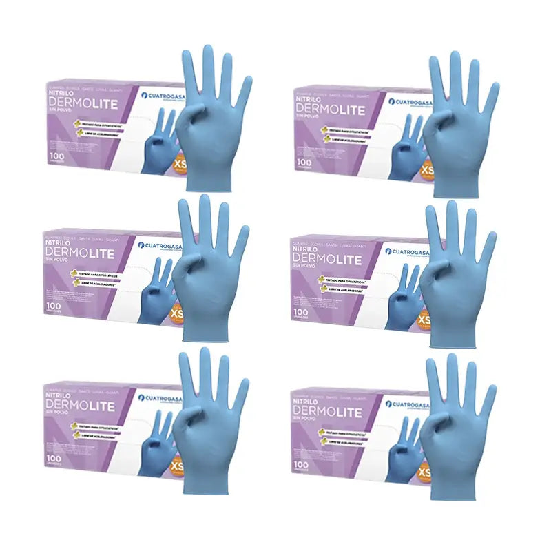Cuatrogasa Dermolite Puderfreie Nitrilhandschuhe Blau Größe Xs, 6X100 Stück