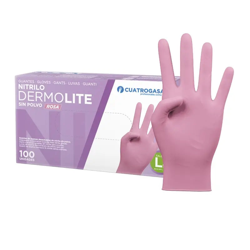 Cuatrogasa Dermolite Puderfreie Nitril-Handschuhe Rosa Größe L, 100 Stück