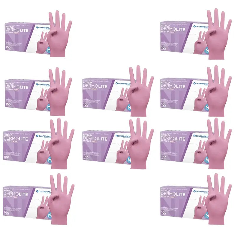 Cuatrogasa Dermolite Puderfreie Nitril-Handschuhe Rosa Größe M, 10X100 Stück