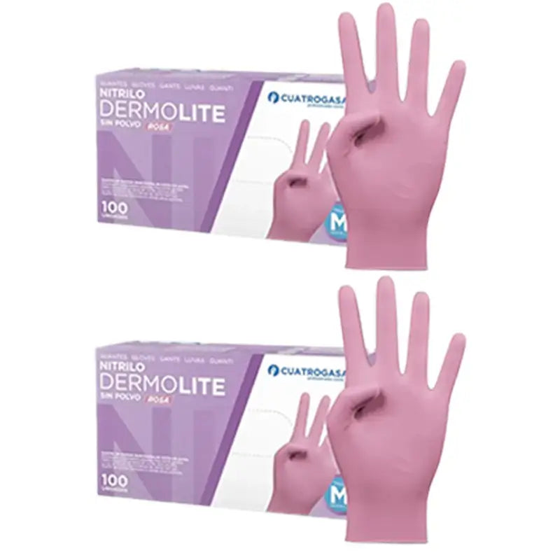Cuatrogasa Dermolite Puderfreie Nitril-Handschuhe Rosa Größe M, 2X100 Stück