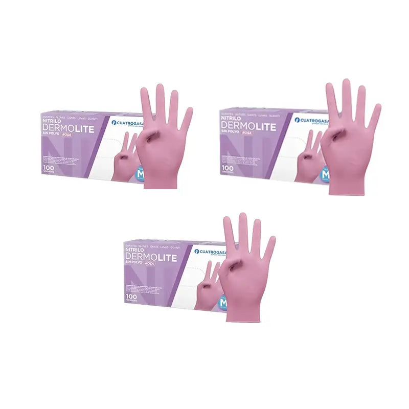 Cuatrogasa Dermolite Puderfreie Nitril-Handschuhe Rosa Größe M, 3X100 Stück