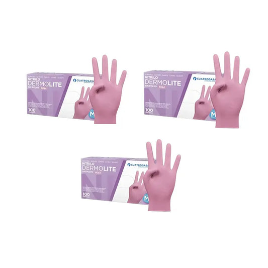 Cuatrogasa Dermolite Puderfreie Nitril-Handschuhe Rosa Größe M, 3X100 Stück