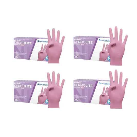 Cuatrogasa Dermolite Puderfreie Nitril-Handschuhe Rosa Größe M, 4X100 Stück