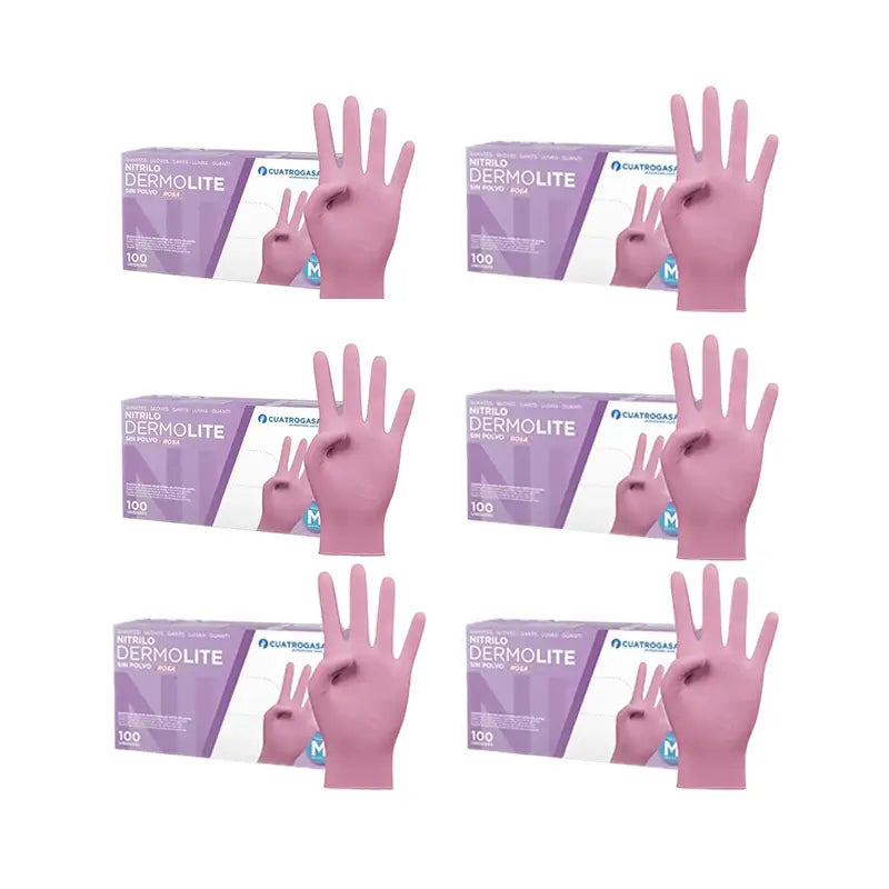 Cuatrogasa Dermolite Puderfreie Nitril-Handschuhe Rosa Größe M, 6X100 Stück