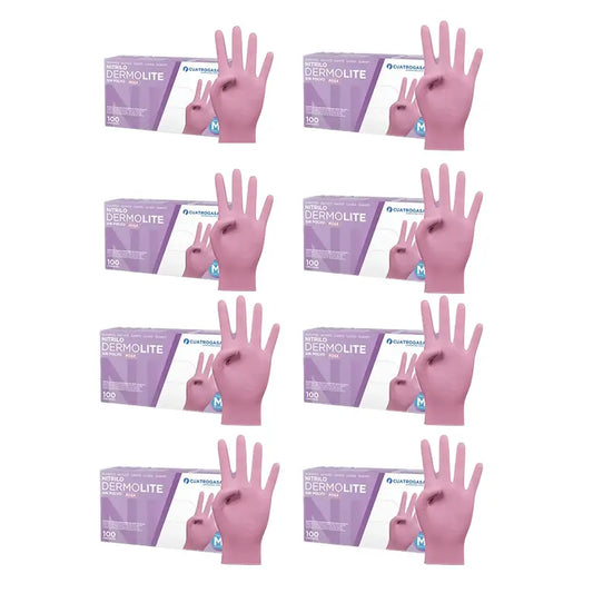 Cuatrogasa Dermolite Puderfreie Nitril-Handschuhe Rosa Größe M, 8X100 Stück