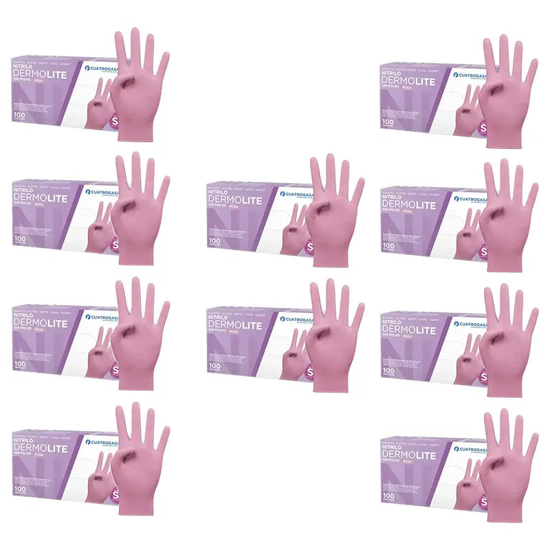 Cuatrogasa Dermolite Puderfreie Nitril-Handschuhe Rosa Größe S, 10X100 Stück