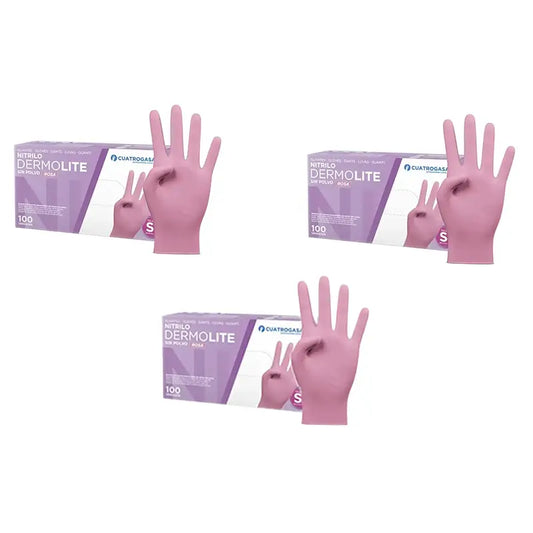 Cuatrogasa Dermolite Puderfreie Nitril-Handschuhe Rosa Größe S, 3X100 Stück