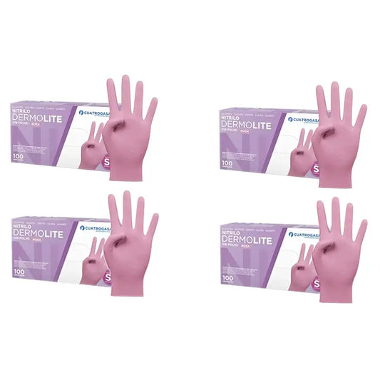 Cuatrogasa Dermolite Puderfreie Nitril-Handschuhe Rosa Größe S, 4X100 Stück
