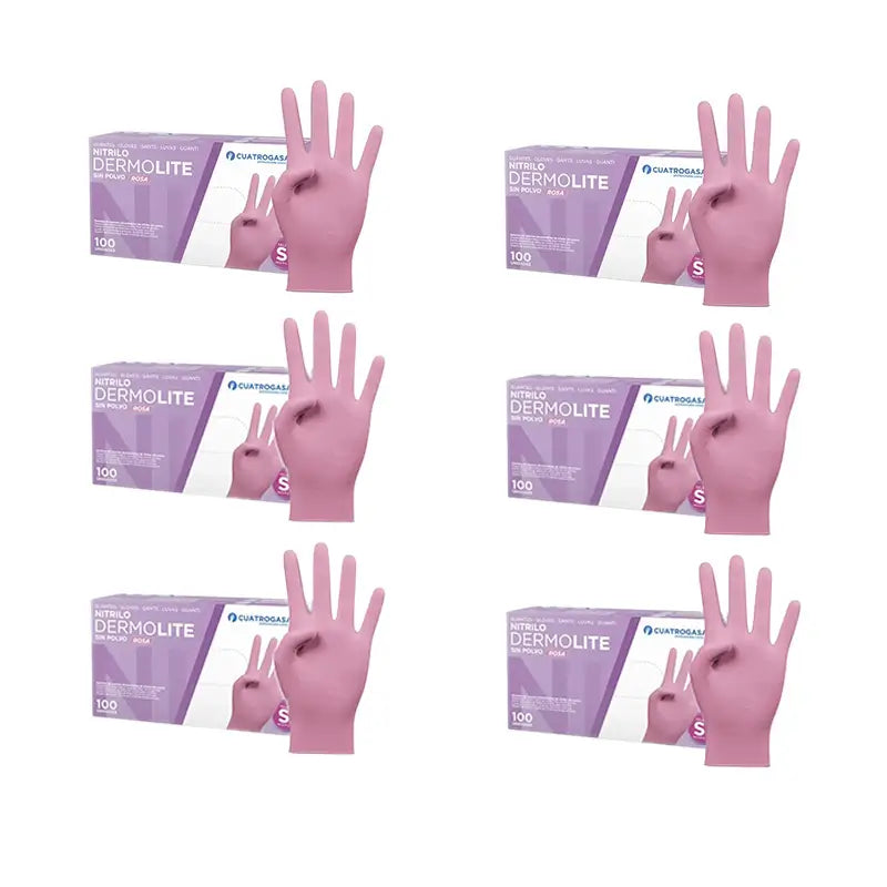 Cuatrogasa Dermolite Puderfreie Nitril-Handschuhe Rosa Größe S, 6X100 Stück