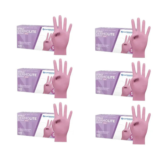 Cuatrogasa Dermolite Puderfreie Nitril-Handschuhe Rosa Größe S, 6X100 Stück