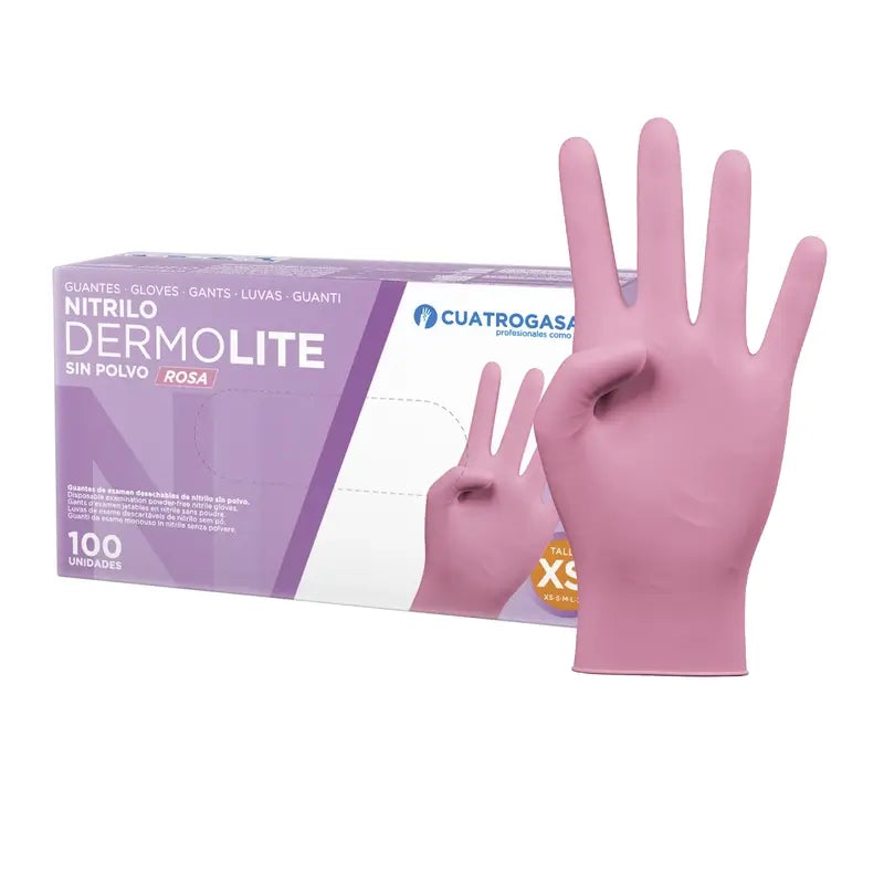 Cuatrogasa Dermolite Puderfreie Nitril-Handschuhe Rosa Größe Xs, 100 Stück
