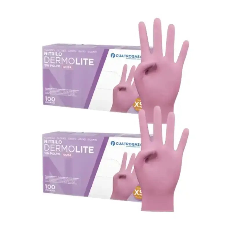 Cuatrogasa Dermolite Puderfreie Nitril-Handschuhe Rosa Größe Xs, 2X100 Stück