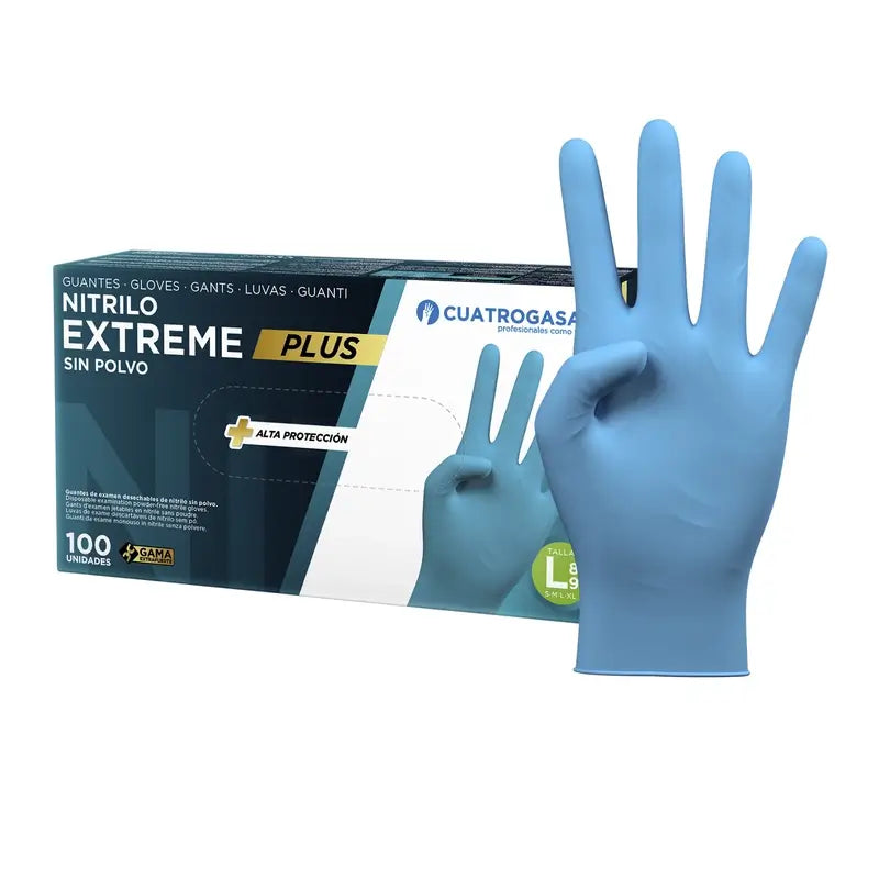 Cuatrogasa Extreme Plus Nitril-Handschuhe Puderfrei Blau Größe L, 100 Stück