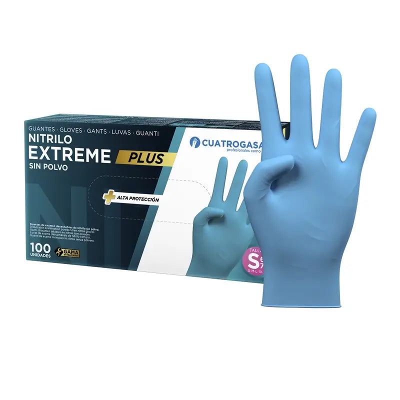 Cuatrogasa Extreme Plus Puderfreie Nitrilhandschuhe Blau Größe S, 100 Stück