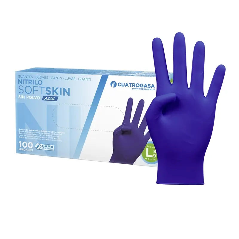 Cuatrogasa Nitril Softskin Puderfreie Handschuhe Blau Größe L, 100 Stk.