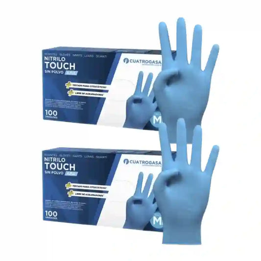 Cuatrogasa Nitrile Touch Powder Free Handschuhe Blau Größe M, 2X100 Stück