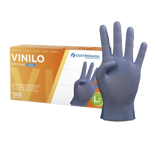 Cuatrogasa Puderfreie Vinyl-Handschuhe Blau Größe L, 100 Stück