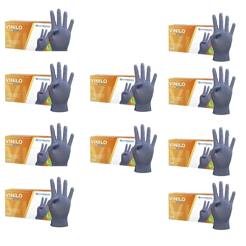Cuatrogasa Puderfreie Vinyl-Handschuhe Blau Größe L, 10X100 Stück