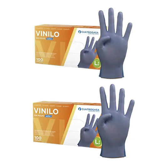 Cuatrogasa Puderfreie Vinyl-Handschuhe Blau Größe L, 2X100 Stück