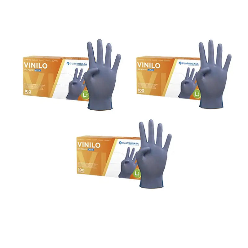 Cuatrogasa Puderfreie Vinyl-Handschuhe Blau Größe L, 3X100 Stück