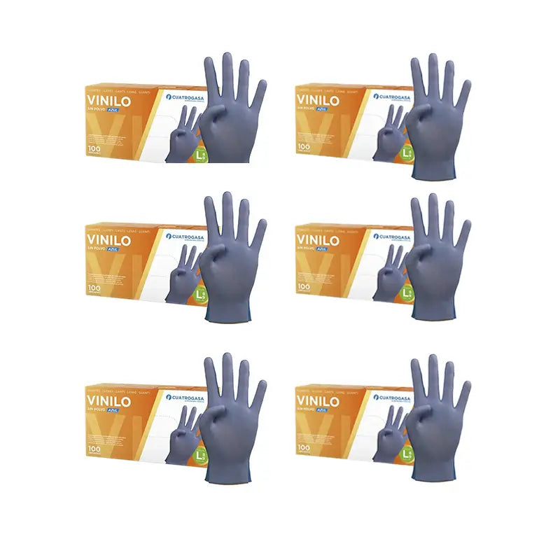 Cuatrogasa Puderfreie Vinyl Handschuhe Blau Größe L, 6X100 Stück
