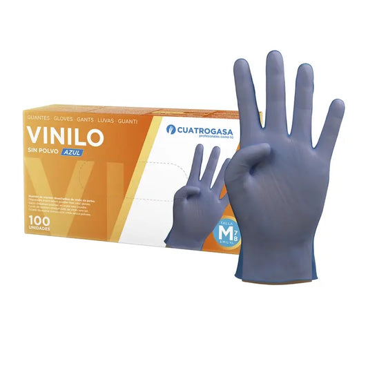 Cuatrogasa Puderfreie Vinyl-Handschuhe Blau Größe M, 100 Stück