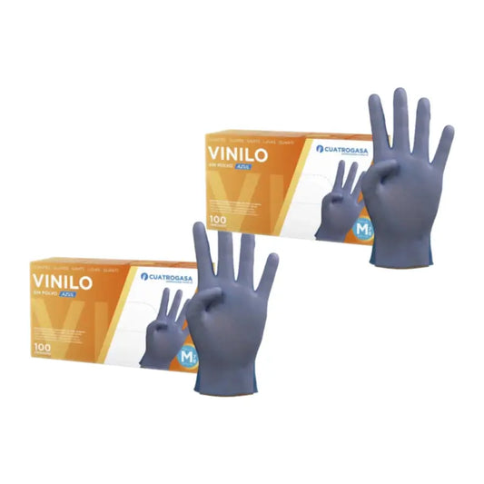Cuatrogasa Puderfreie Vinyl Handschuhe Blau Größe M, 2X100 Stück