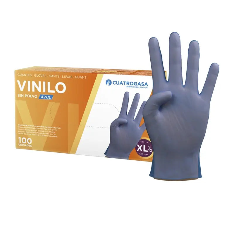 Cuatrogasa Puderfreie Vinyl-Handschuhe Blau Größe Xl, 100 Stück