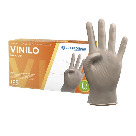 Cuatrogasa Clear Vinyl Powder Free Handschuhe Größe L, 100 Stk.