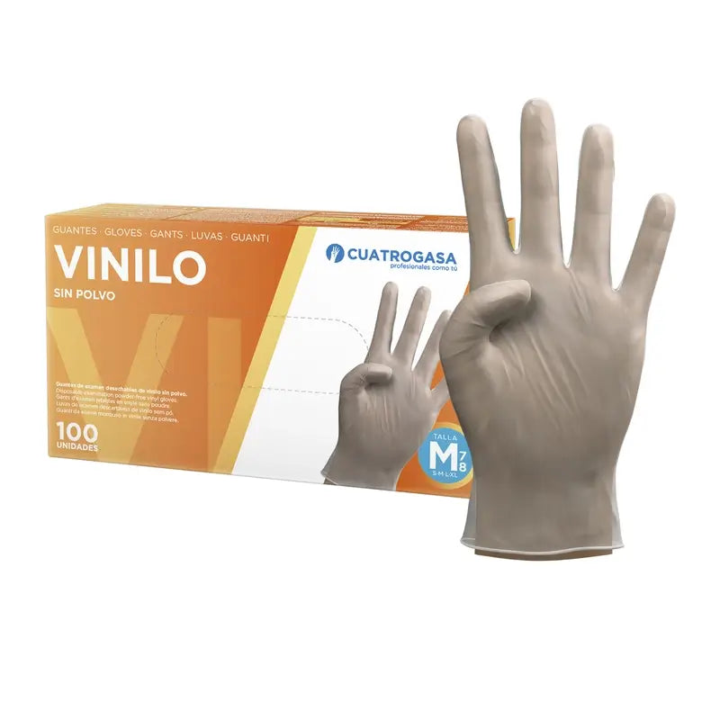 Cuatrogasa Clear Vinyl Powder Free Handschuhe Größe M, 100 Stk.