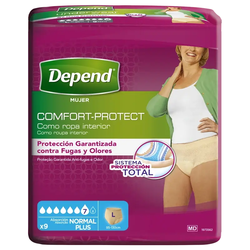 Depend Normal L Erwachsenenwindel für Frauen, 9 Stück.