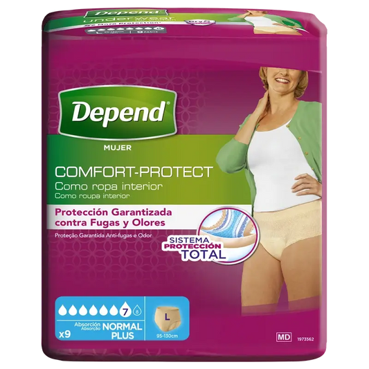 Depend Normal L Erwachsenenwindel für Frauen, 9 Stück.