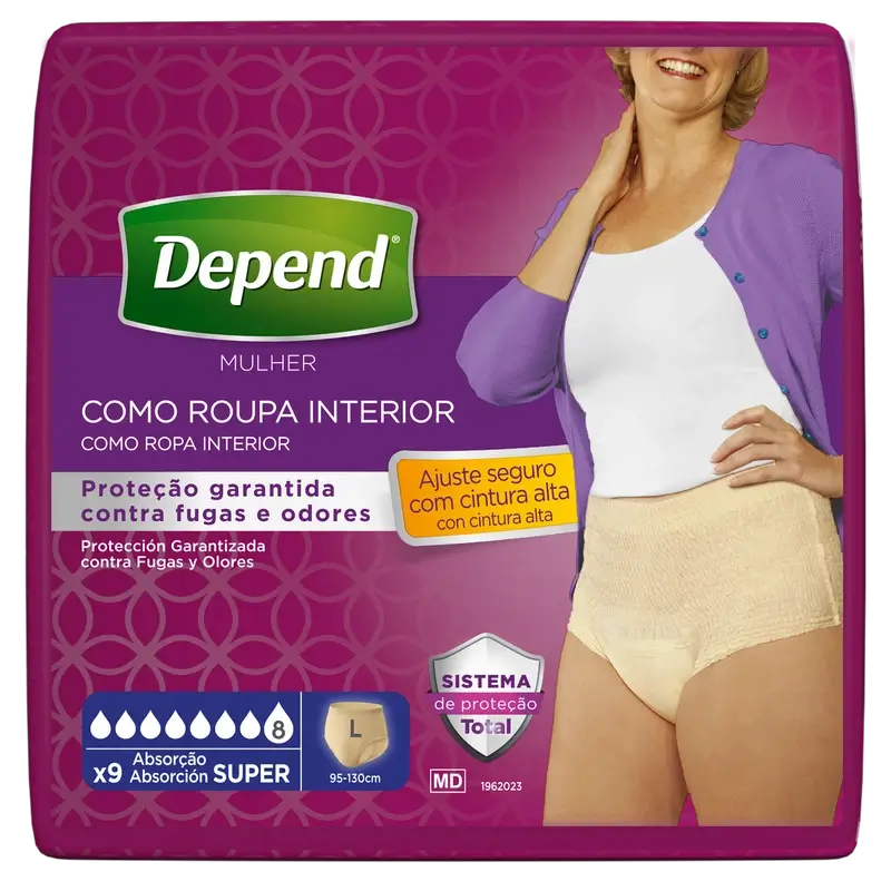 Depend Super L Erwachsenenwindel für Frauen, 9 Stück.