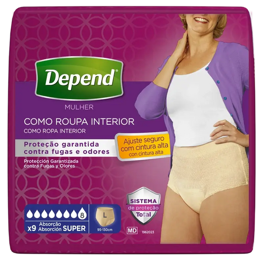 Depend Super L Erwachsenenwindel für Frauen, 9 Stück.