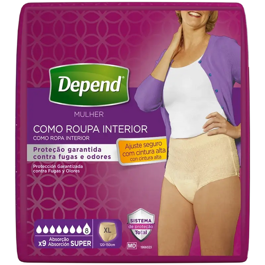 Depend Super Xl Erwachsenenwindel für Frauen, 9 Stück.