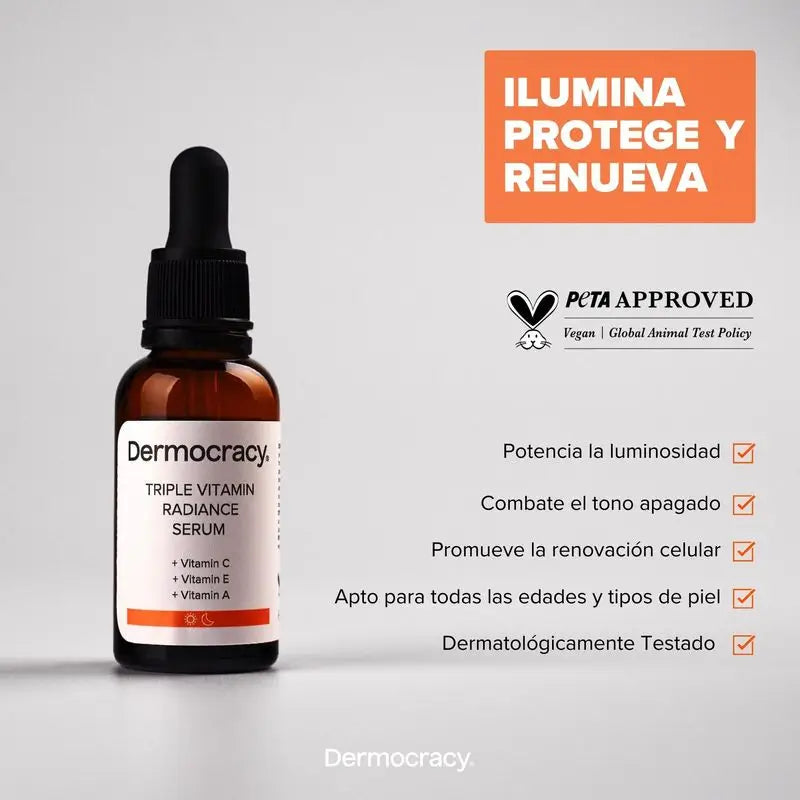 Dermocracy Dreifach-Vitamin-Strahlkraft-Serum 30% [Vitamin C + Vitamin E + Vitamin A] , 30 Ml