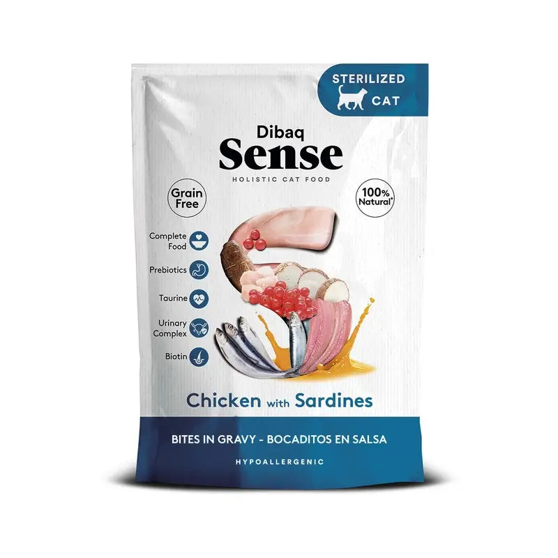 Dibaq Sense Wet Cat Food Bites in Sauce – Chicken with Sardines, 12 x 100 g