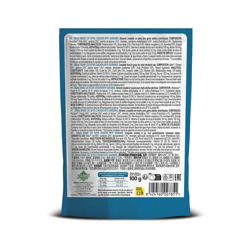 Dibaq Sense Wet Cat Food Bites in Sauce – Chicken with Sardines, 12 x 100 g