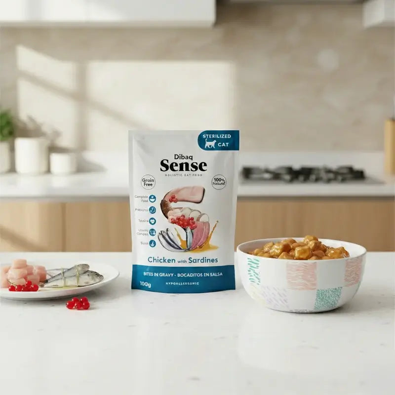 Dibaq Sense Wet Cat Food Bites in Sauce – Chicken with Sardines, 12 x 100 g