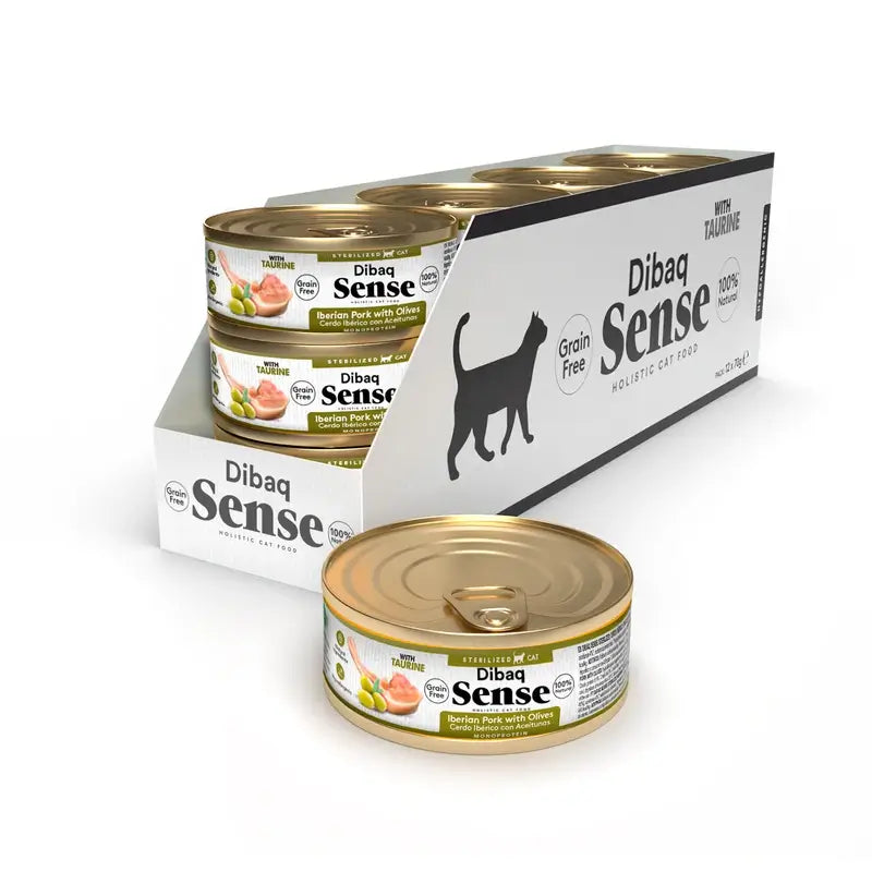 Dibaq Sense Wet Cat Food for Neutered Cats – Iberian Pork with Olives, 12 x 70 g