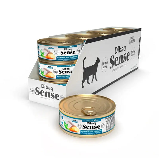 Dibaq Sense Wet Cat Food for Neutered Cats – White Fish with Vegetables, 12 x 70 g
