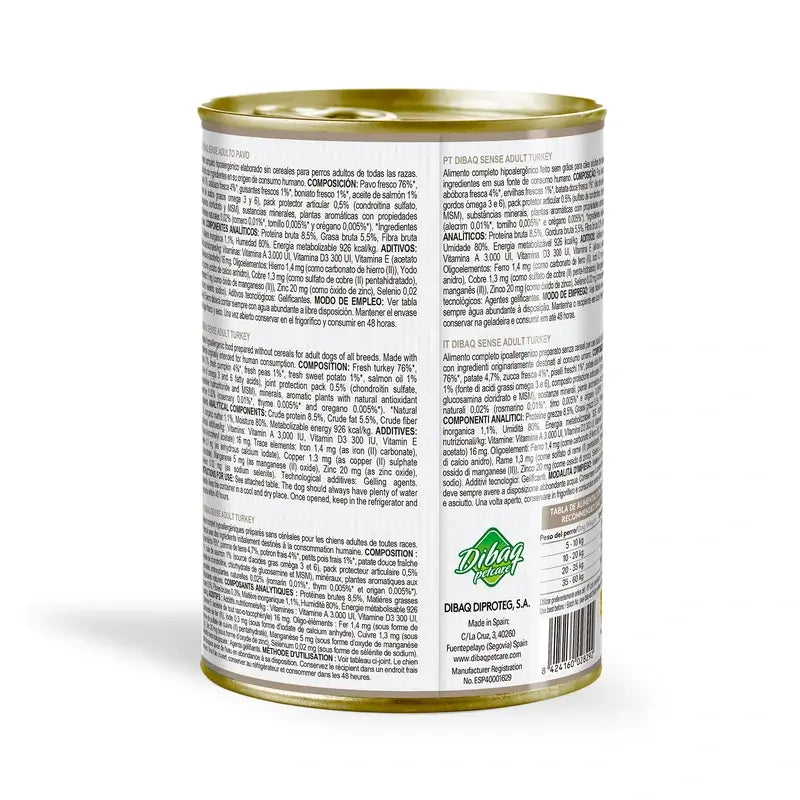 Dibaq Sense Grain-Free Wet Dog Food with Turkey and Pumpkin, 12 x 380 g