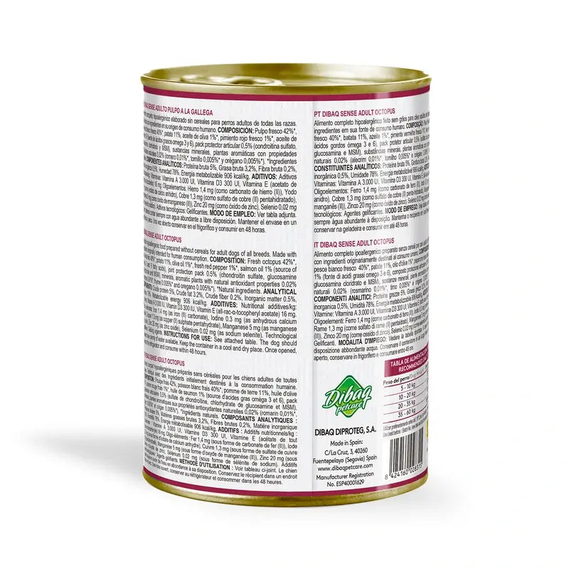 Dibaq Sense Grain-Free Wet Dog Food: Galician-Style Octopus, 12 x 380 g