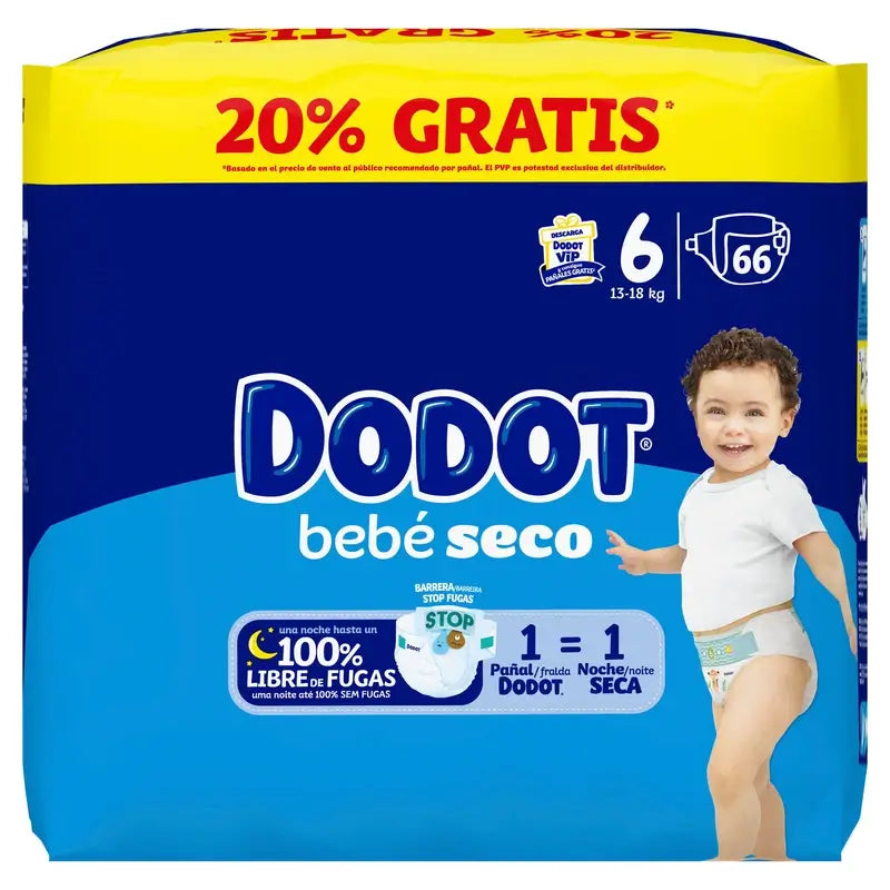 Dodot Baby Dry Größe 6, 13Kg-18Kg, 66 Windeln