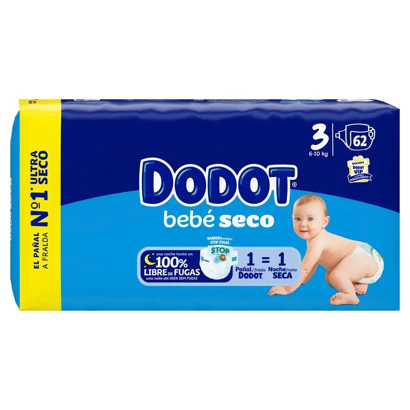 Dodot Baby Dry Nappy Size 3 (6-10 kg) -62 Units